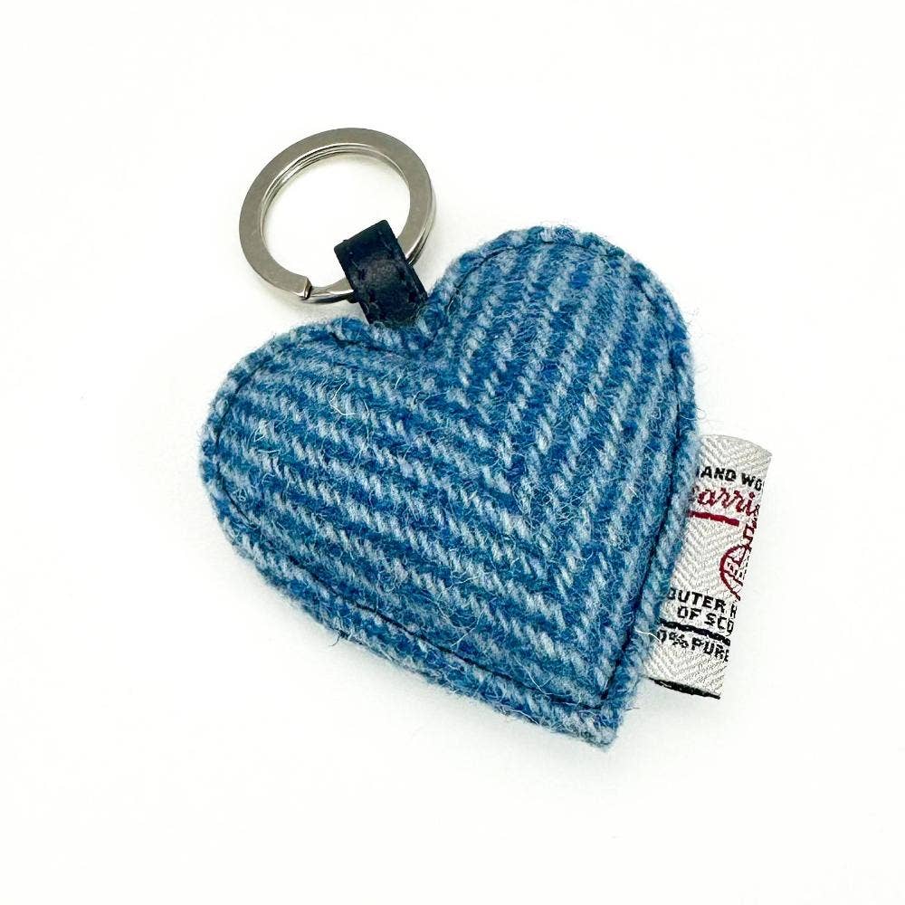 Harris Tweed Heart Keyring Sky Blue