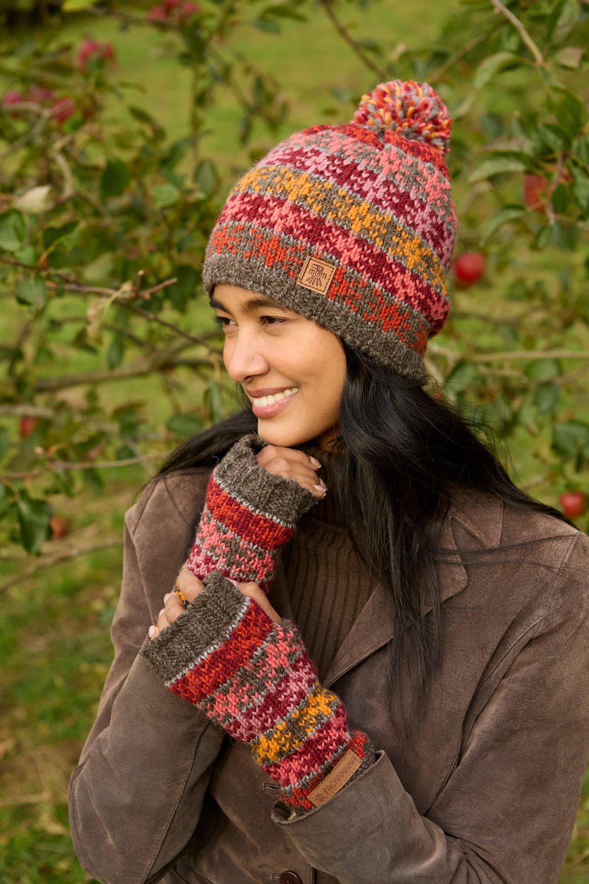 Tintagel Earth Fair Isle Pattern Bobble Hat Fine Knit Wool: Warm