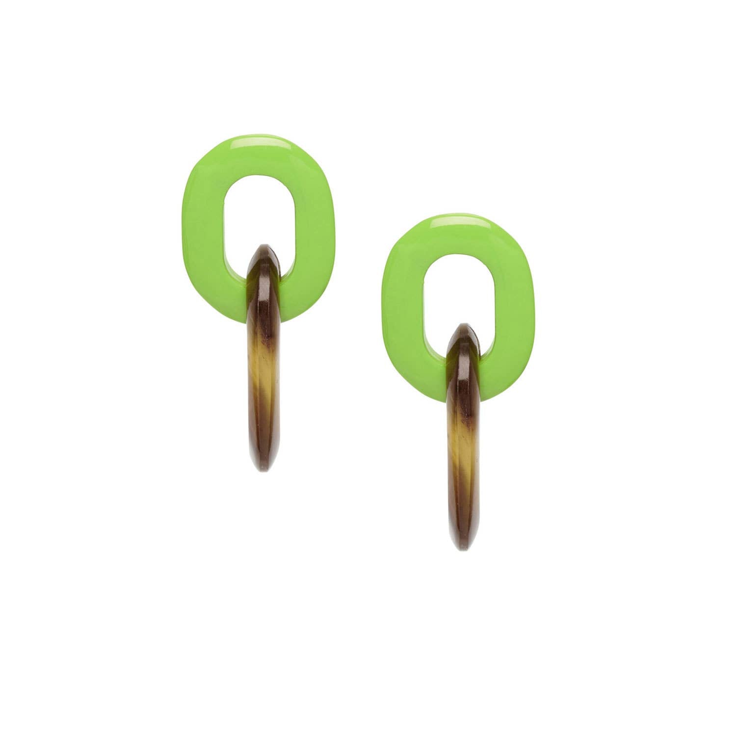 Lime green/brown Horn link Earring jewelry mothers day gift