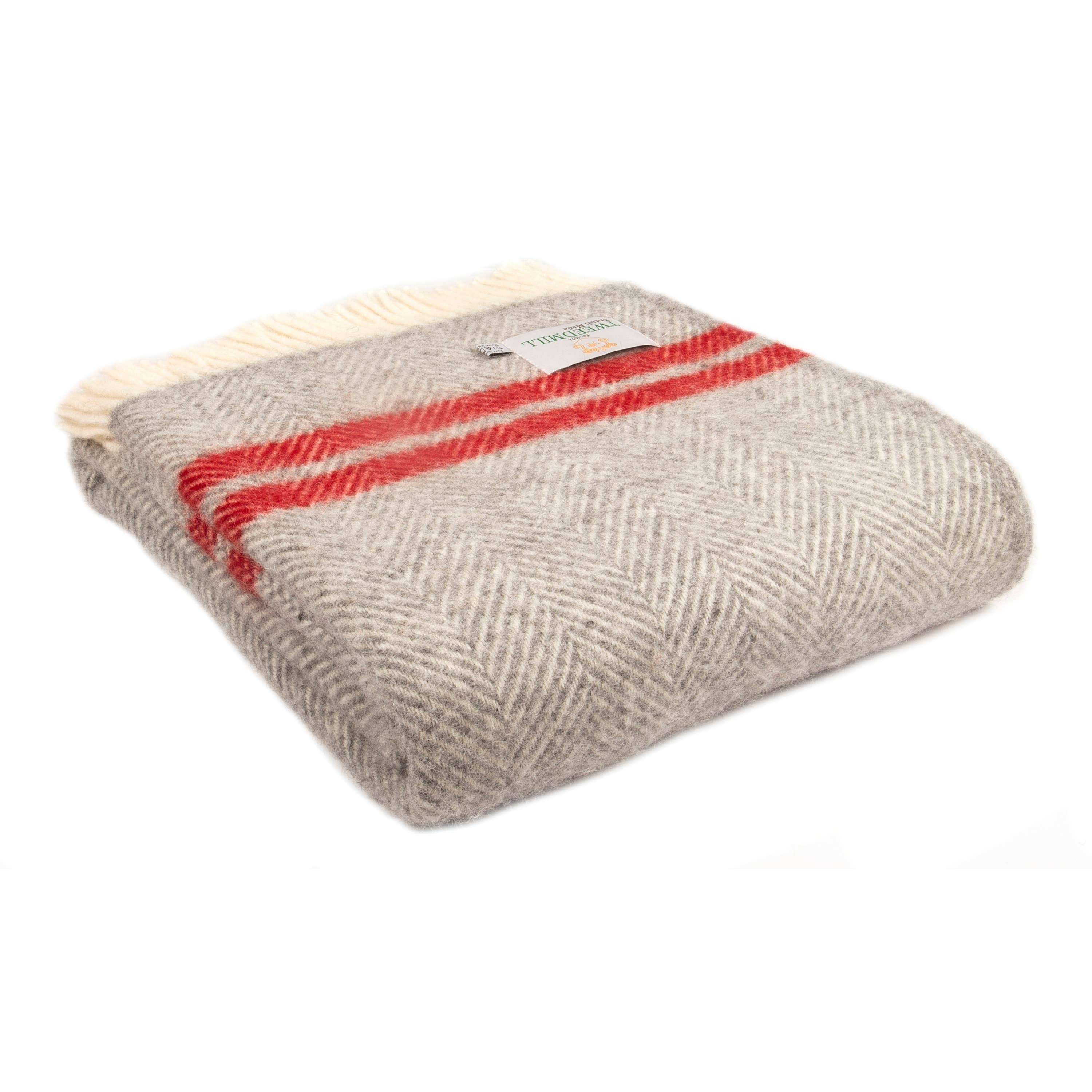 Fishbone 2 Striped Pure New Wool Throw : Navy & Grey