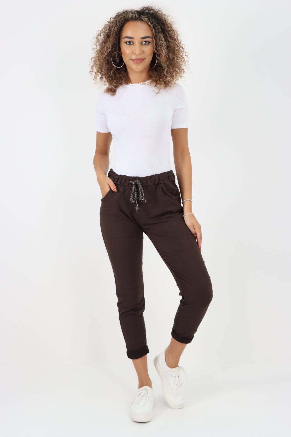 Womens Plain Magic Pants Italian Multi Colours: Beige / One Size (UK 10-14)