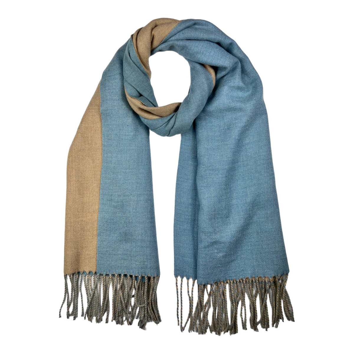 Reversible two tone coloured plain cashmere blend scarf: Brown