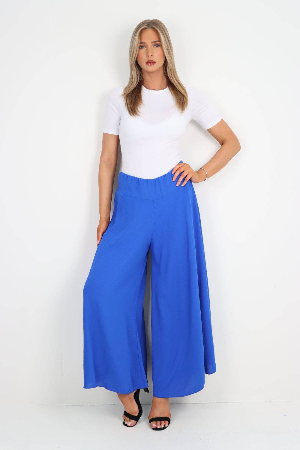 Italian Plain Palazzo Trousers: Beige / One Size (UK 10-24)