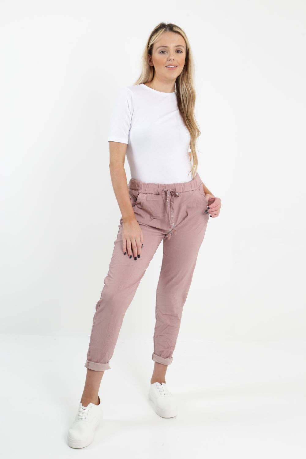 Womens Plain Magic Pants Italian Multi Colours: Beige / One Size (UK 10-14)