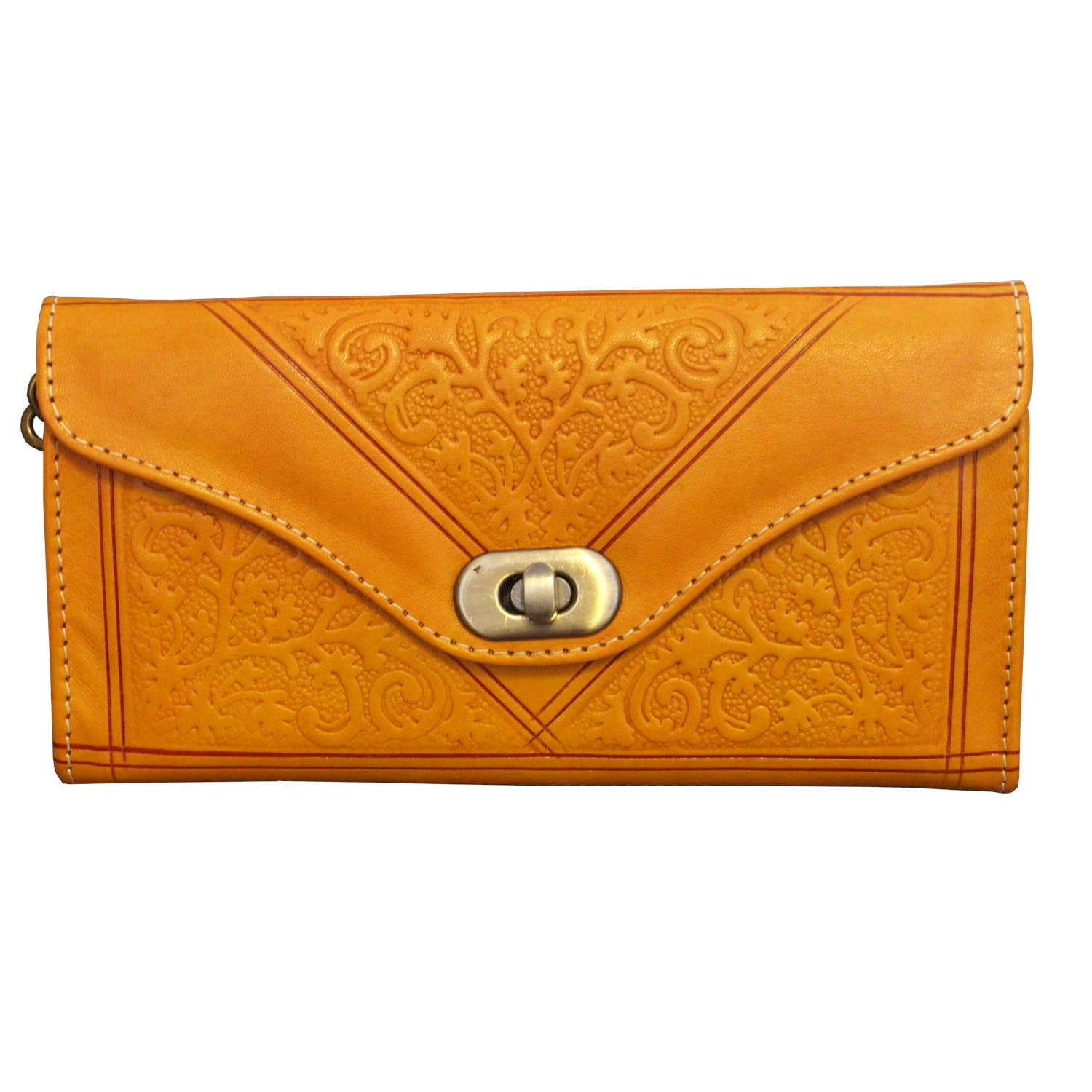 Large Leather Ladies Tri-Fold Purse: Red