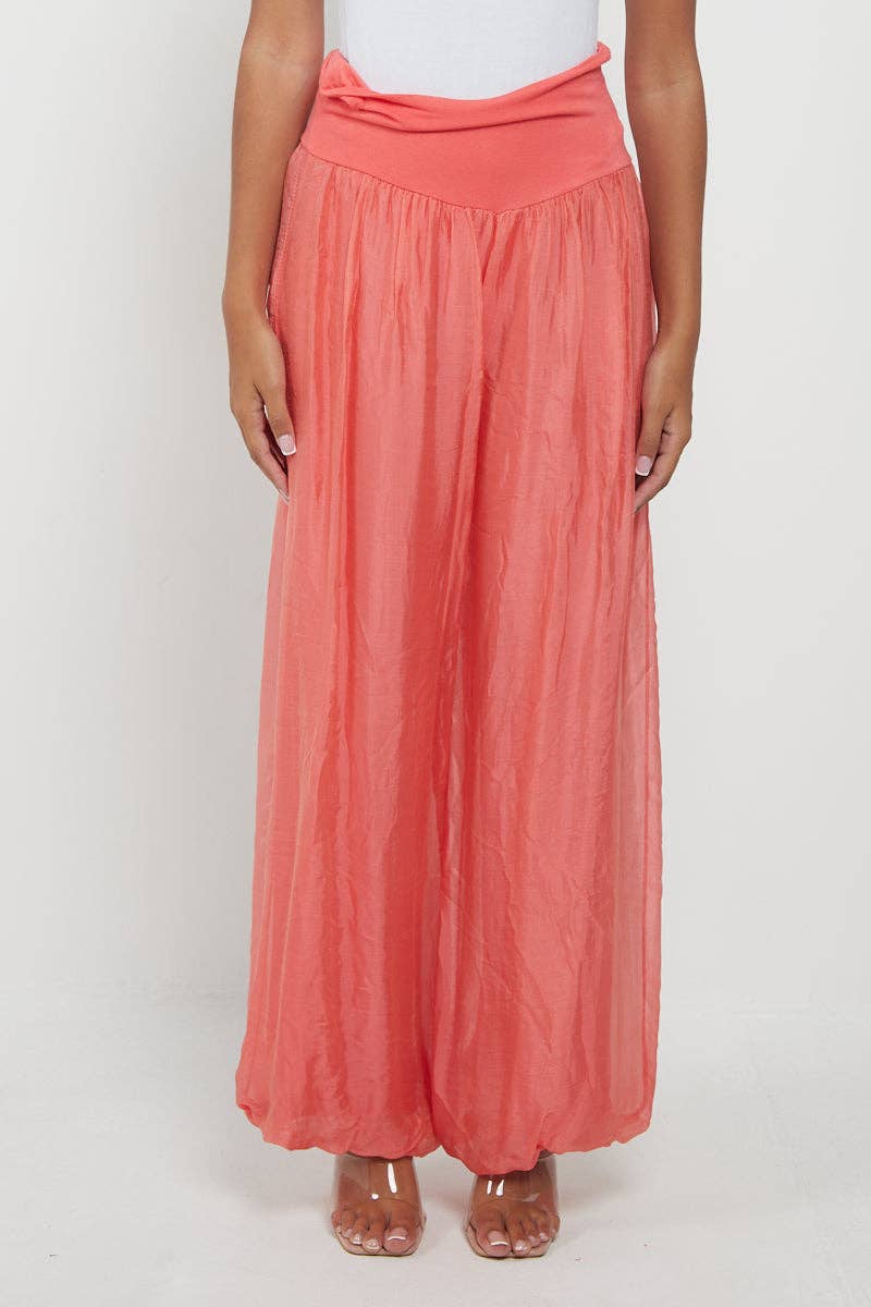 Italian Ladies Plain Wide Leg Silk Palazzo Trouser: Navy / One Size (UK 10-16)