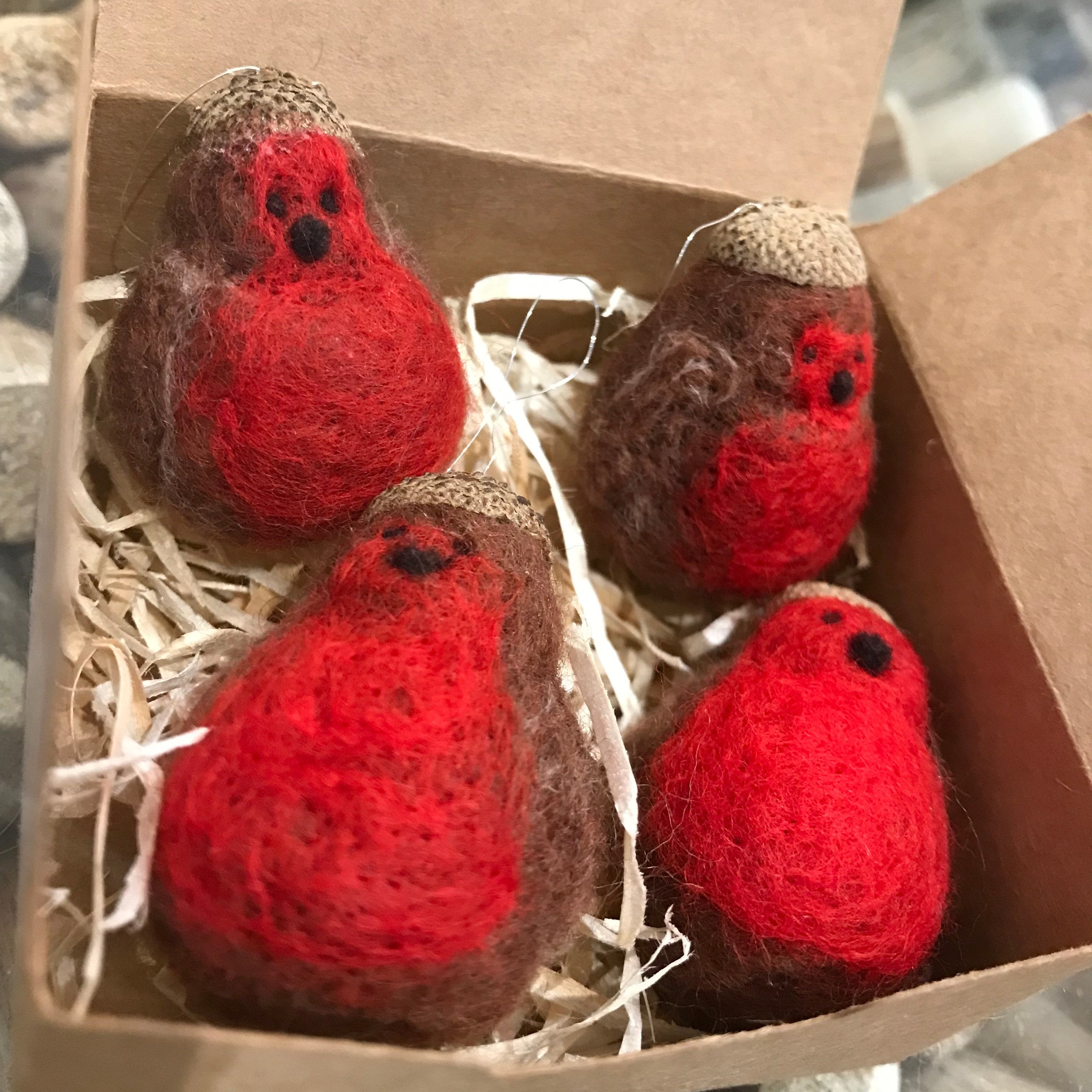 Handmade Felt Acorn Robins set of 4 | The Nancy Smillie Shop - Art, Jewellery & Designer Gifts Glasgow Scotland