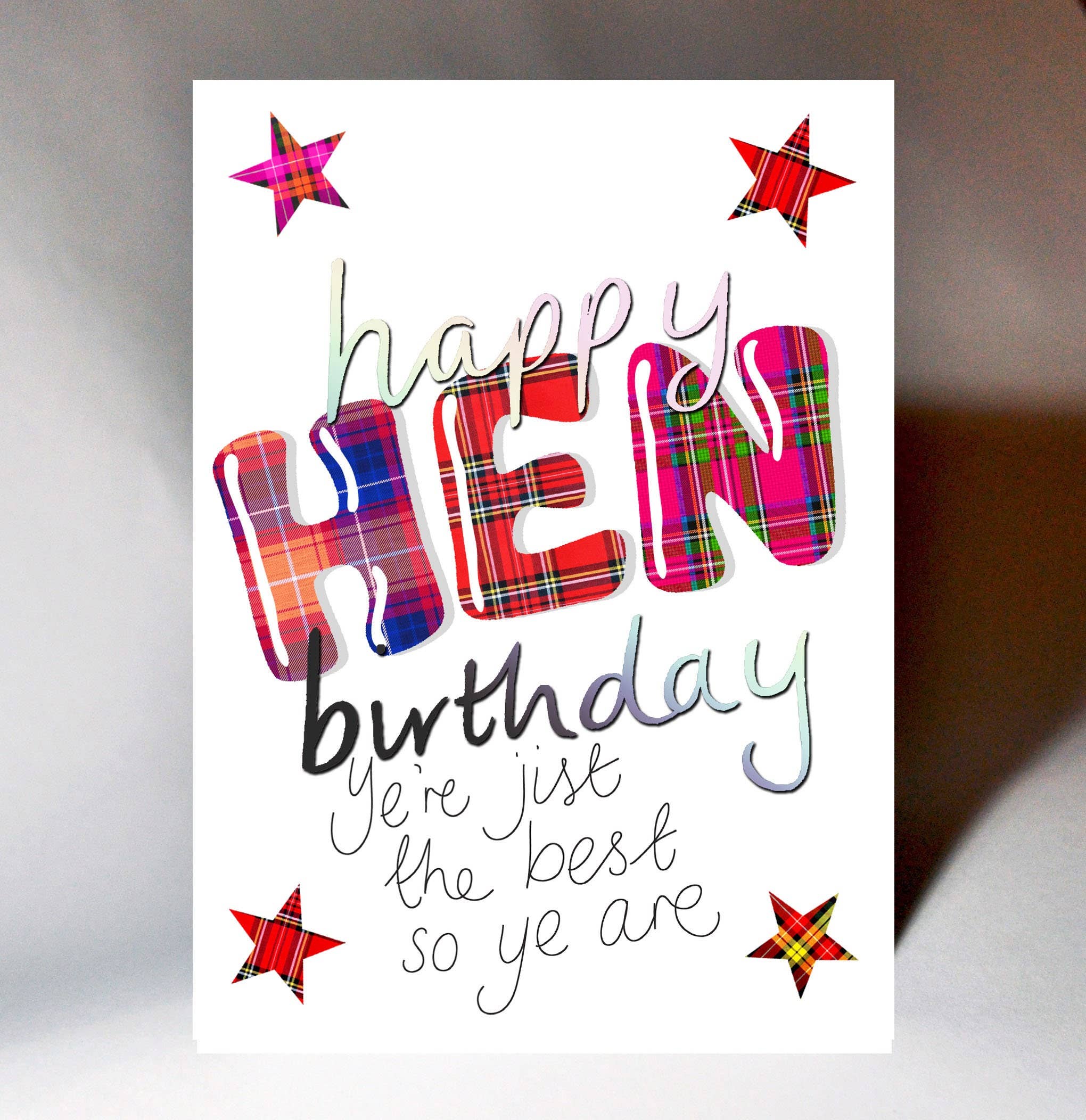 Tartan Words Hen Birthday Card