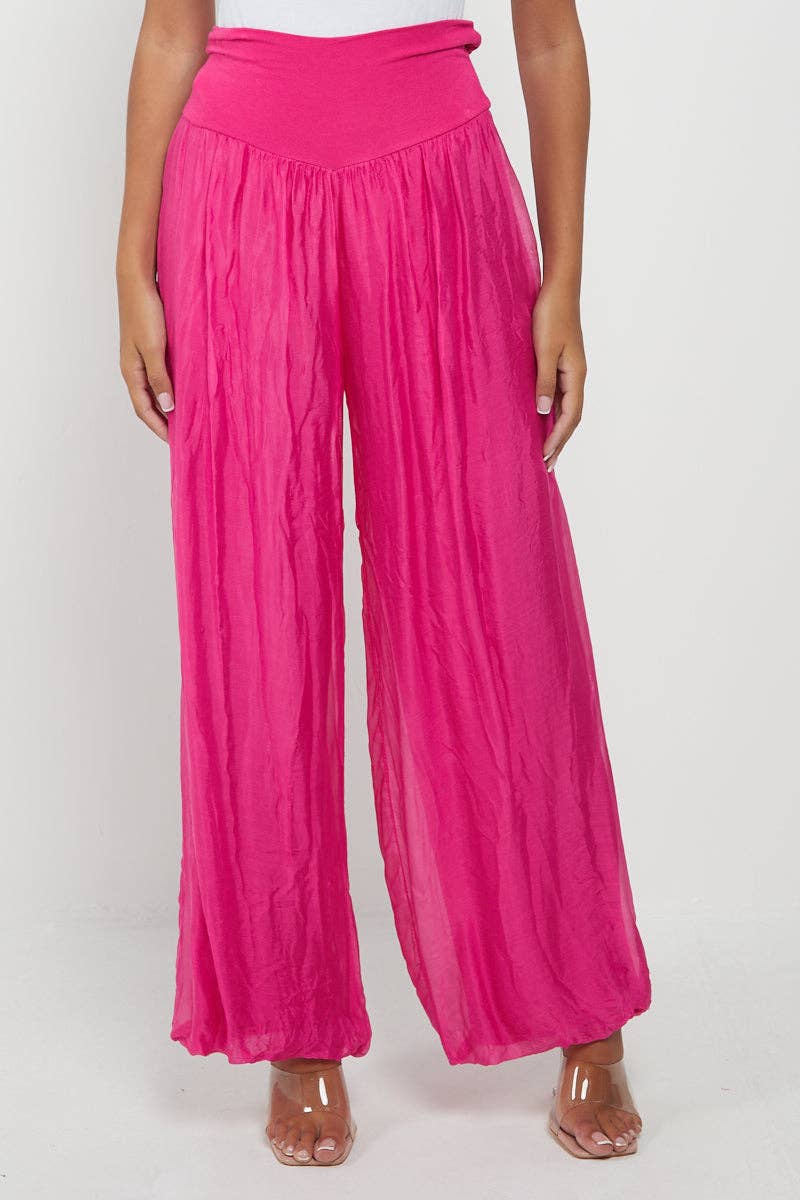 Italian Ladies Plain Wide Leg Silk Palazzo Trouser: Navy / One Size (UK 10-16)