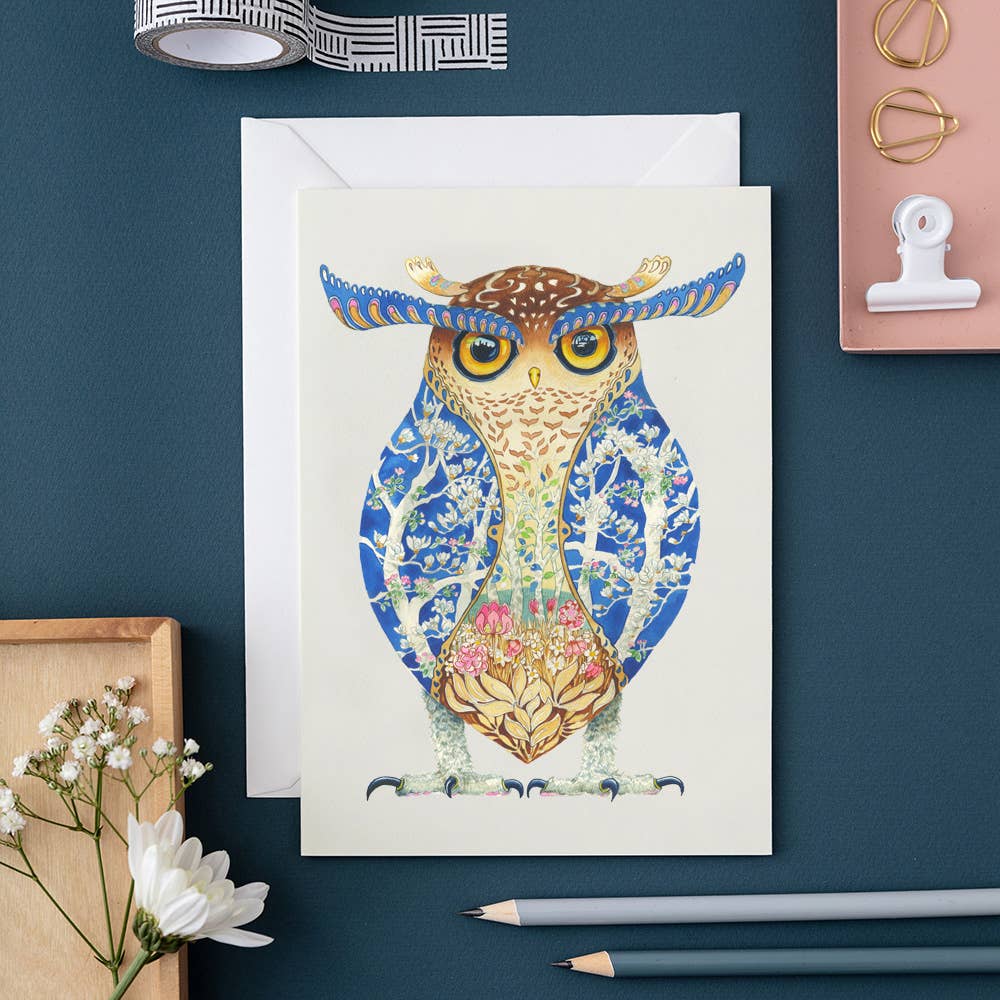 Spot Bellied Owl (eyebrows) - Greetings Card