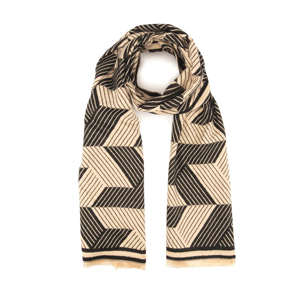 Black + Ivory Mosaic Scarf with geometric diagonal stripes