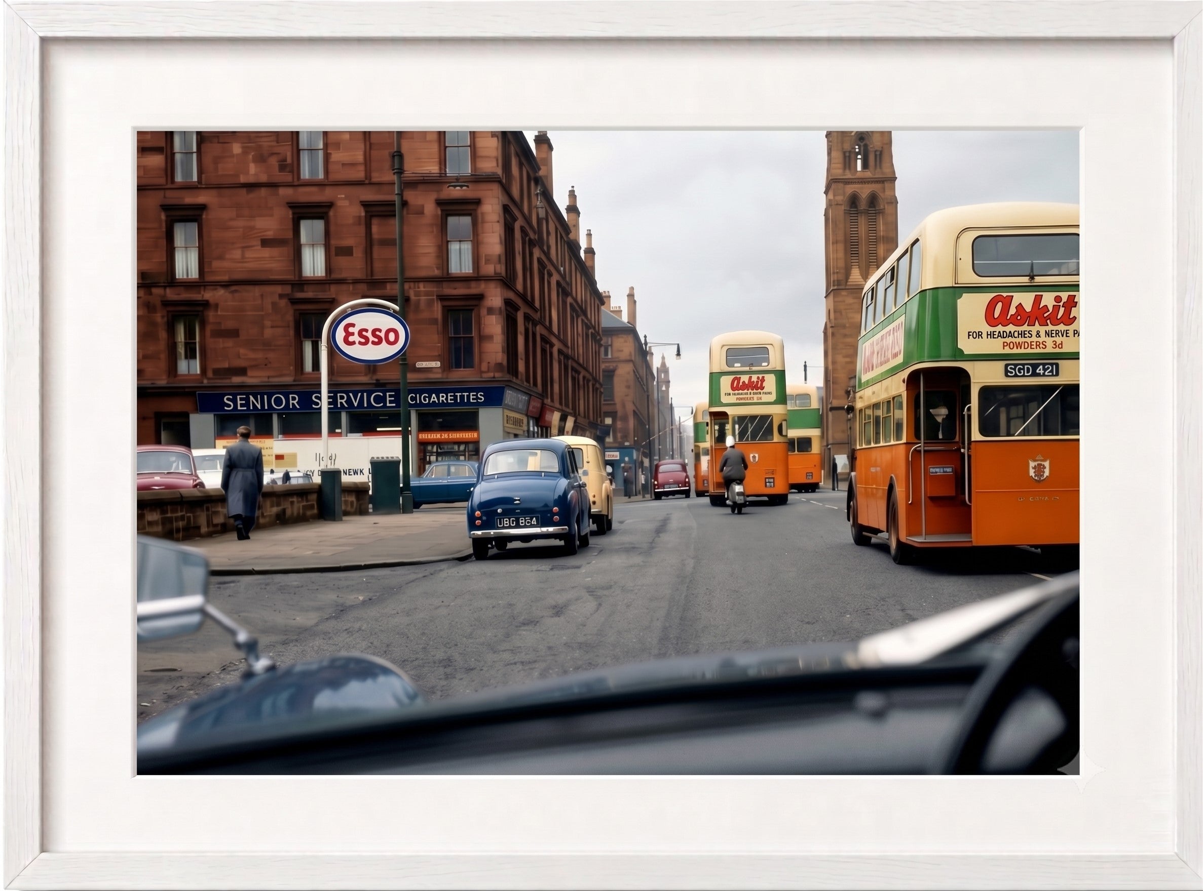 Esso Garage Great Western Road 1960 framed print A4