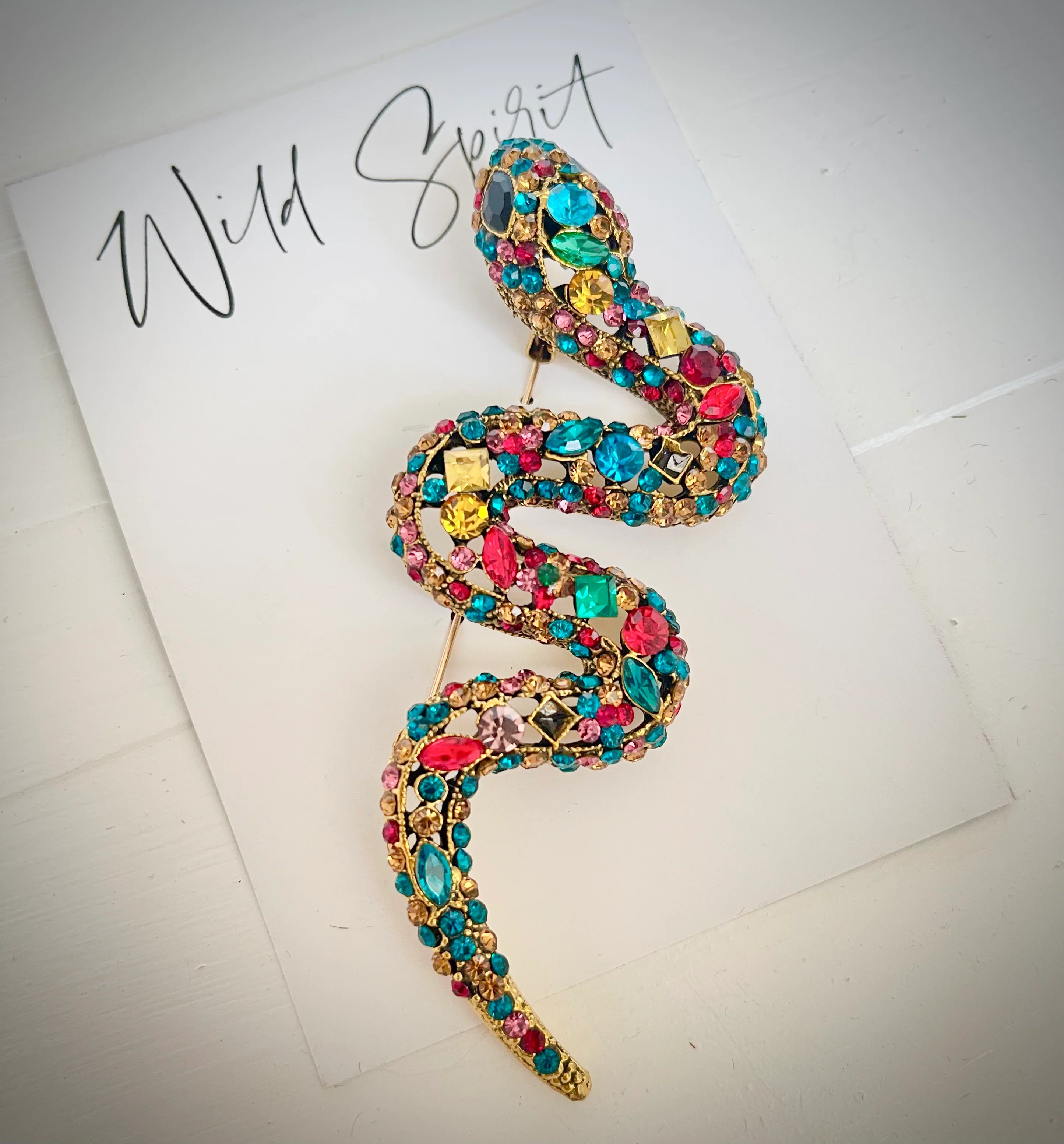 Big Gold Multi Jewel Snake Brooch