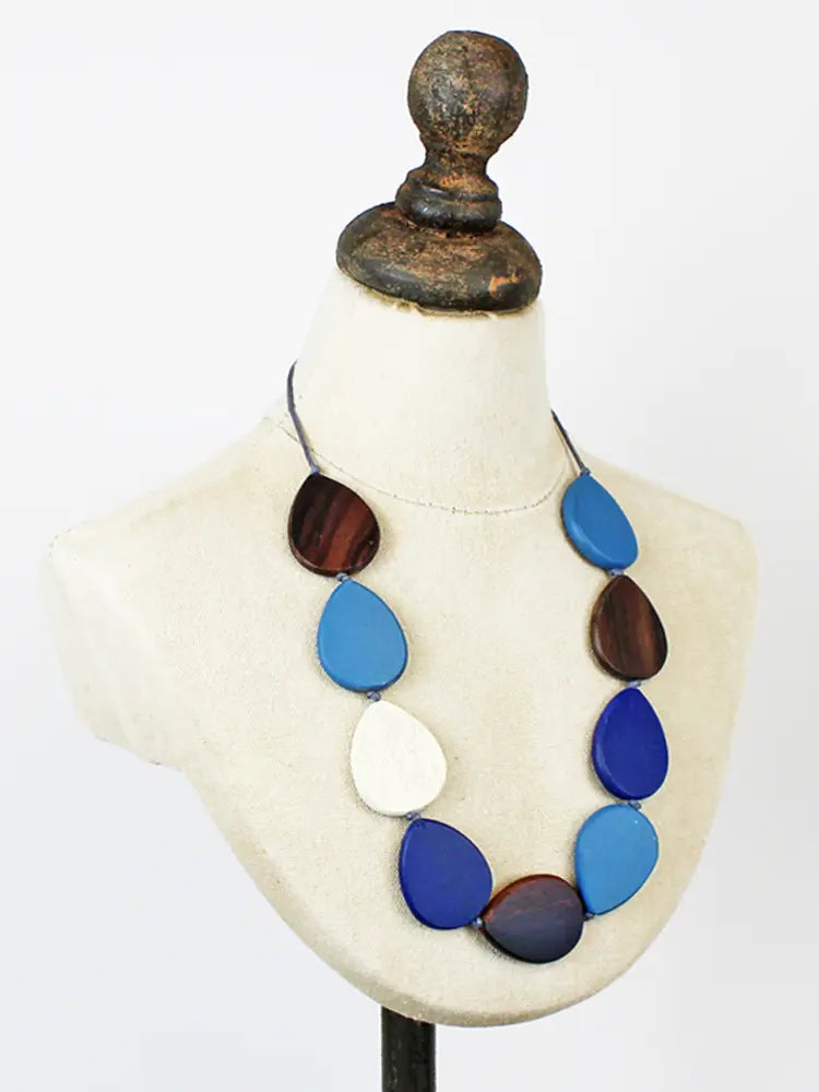 Wooden Teardrop Necklace Blue