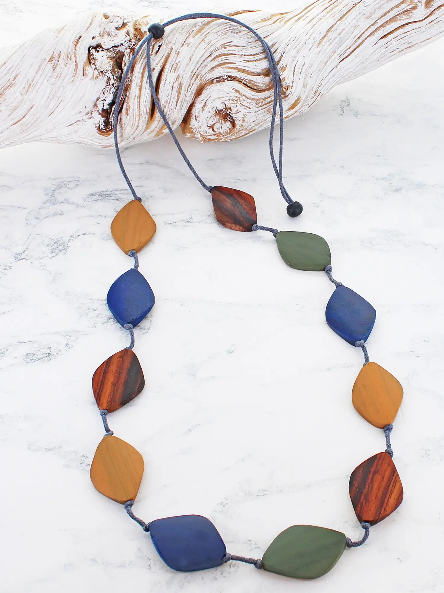 Red Long Wooden Diamond Necklace
