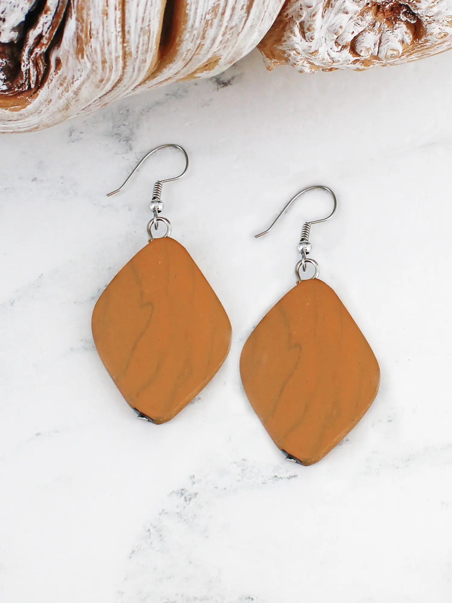Mustard Wooden Diamond Earrings