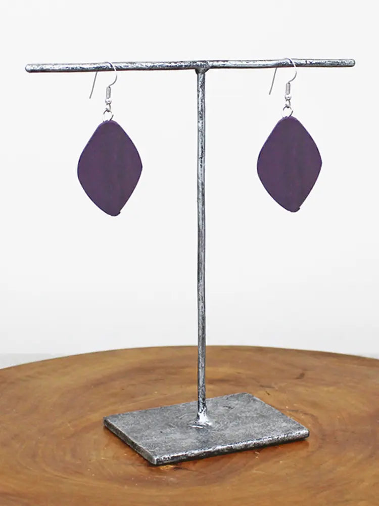 Purple Wooden Diamond Earrings