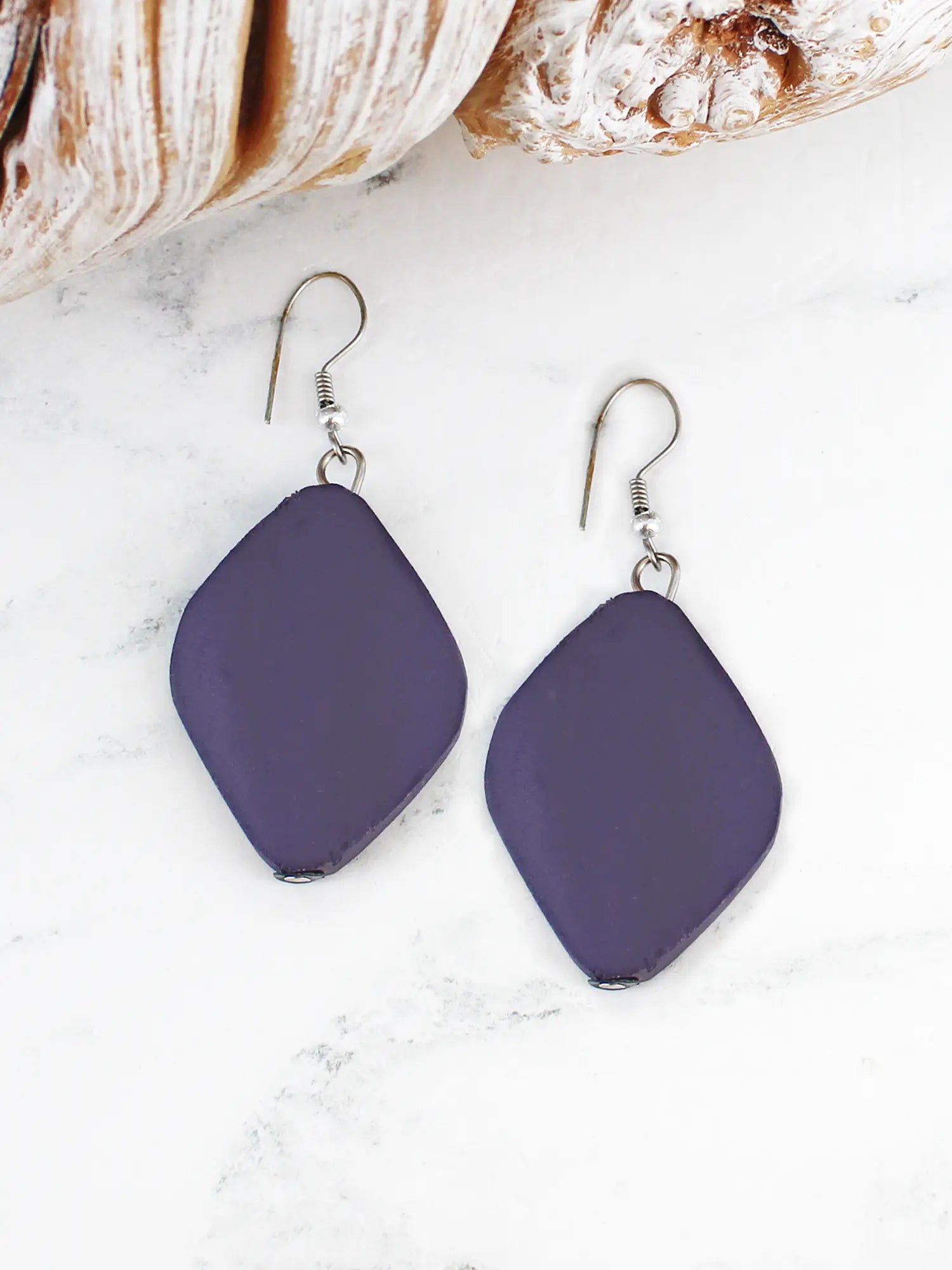 Purple Wooden Diamond Earrings