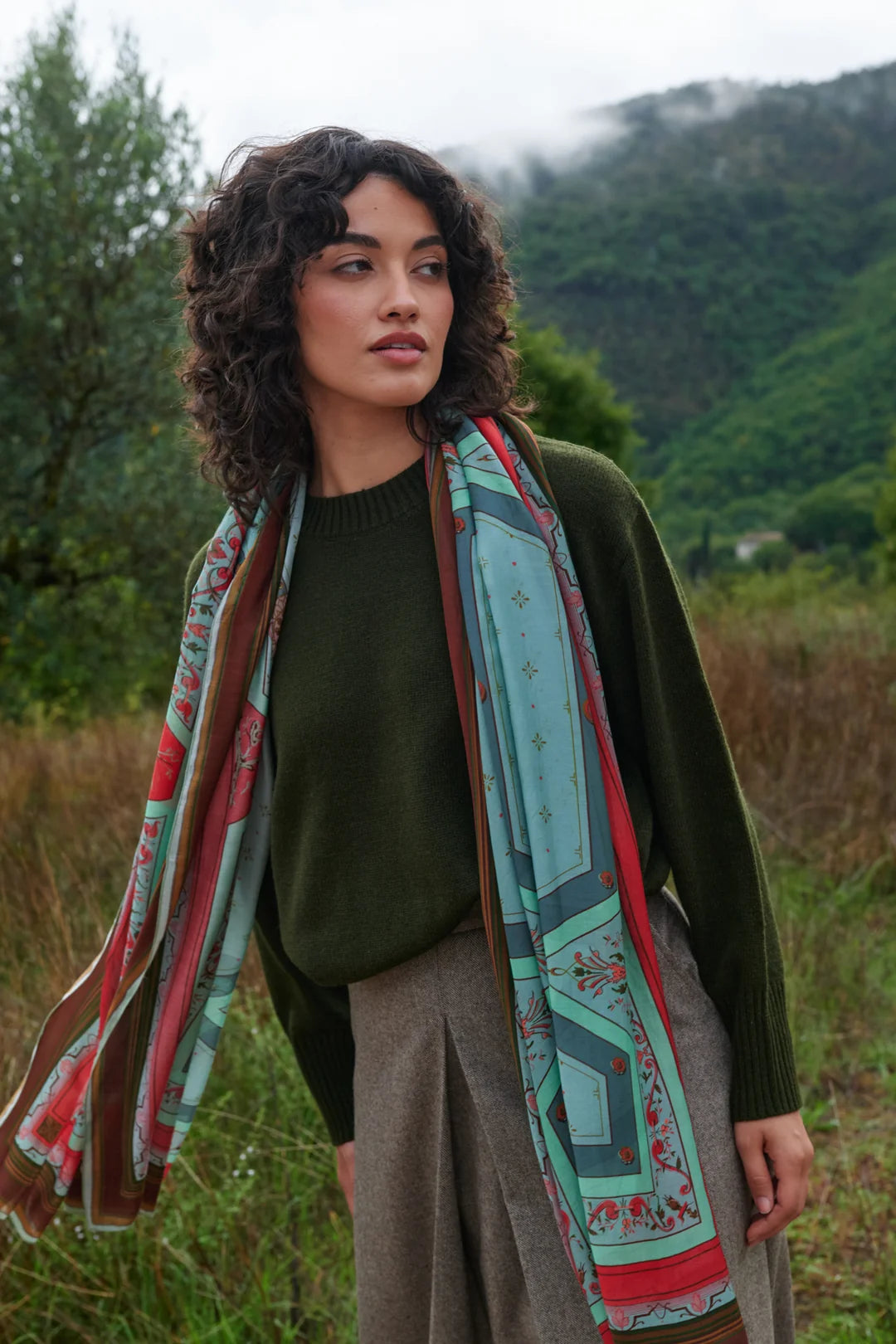 Fleur De Lys Aqua  Map Scarf