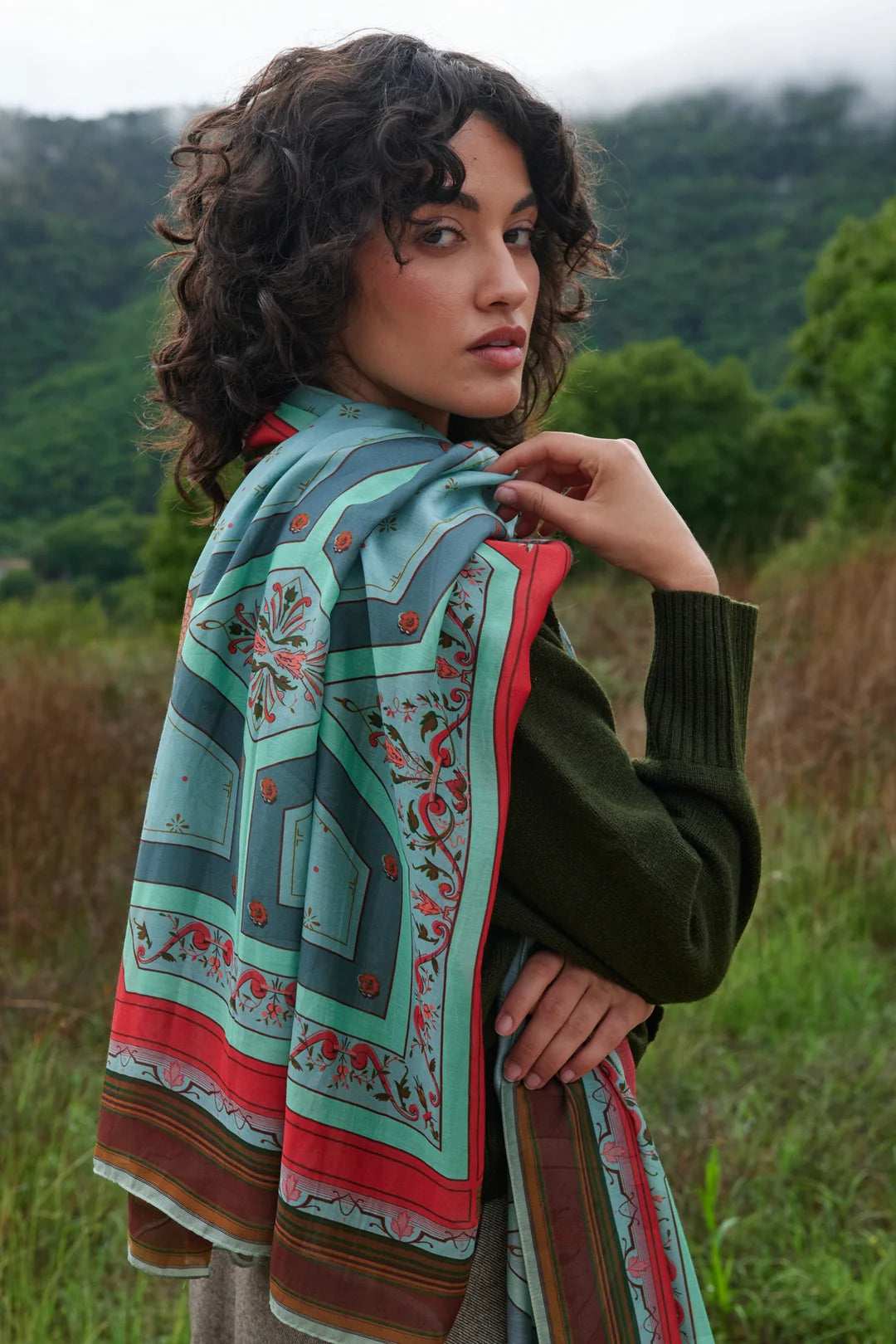 Fleur De Lys Aqua  Map Scarf