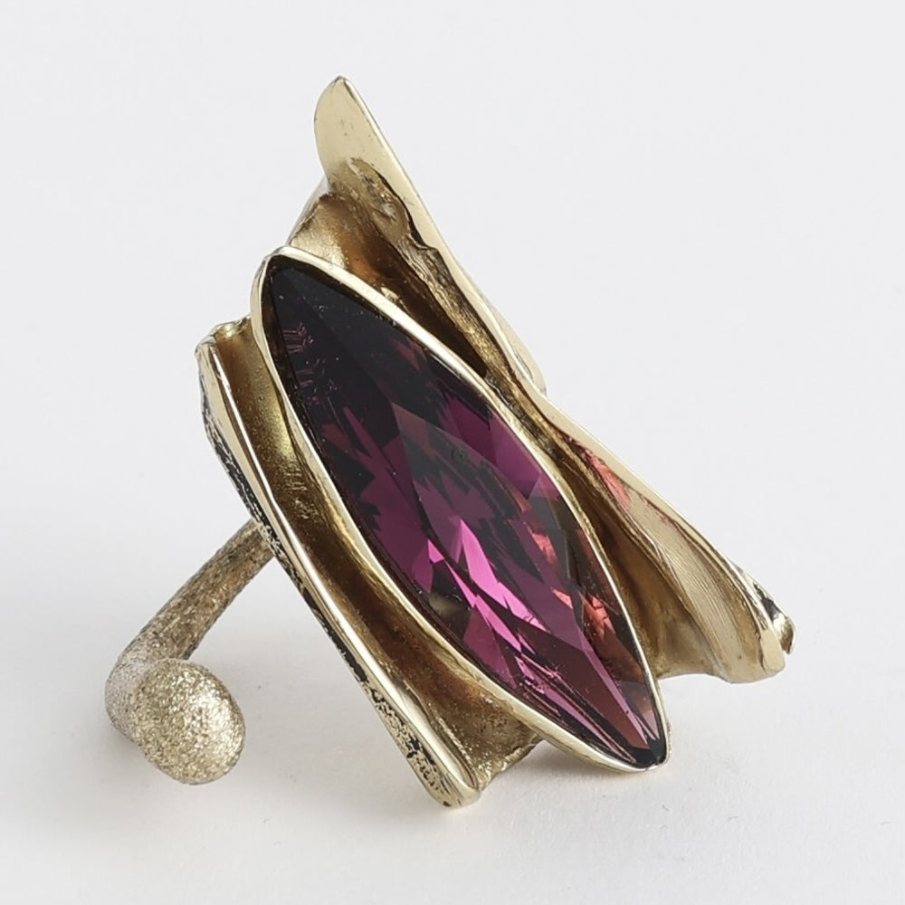 Brass Amethyst Crystal Ring