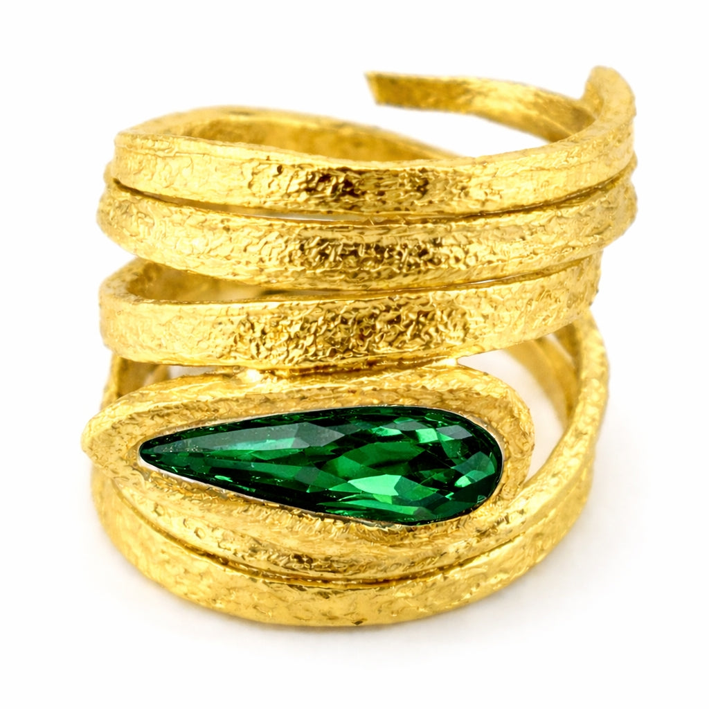 Brass Emerald Crystal Ring