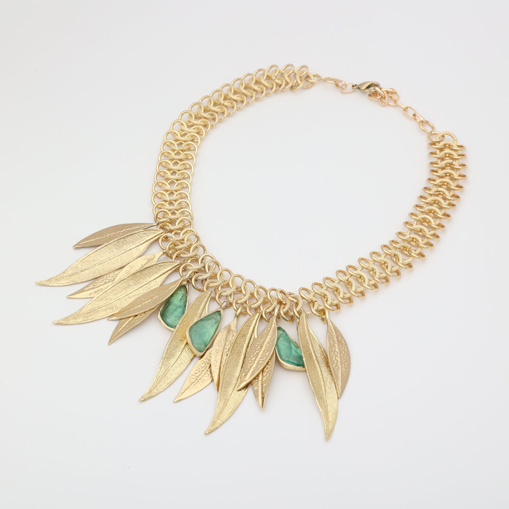 Brass Aqua Resin Necklace