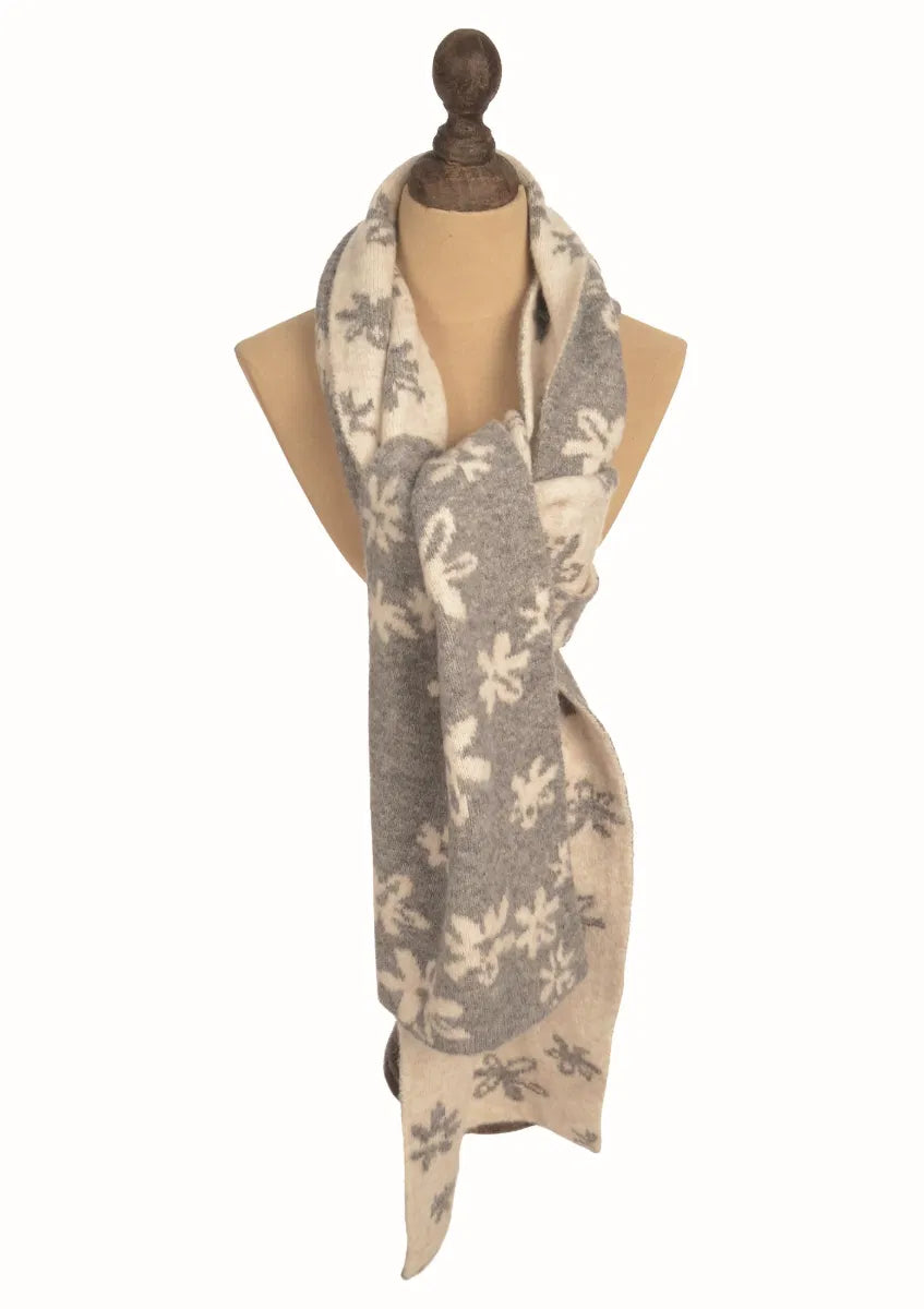 Grey/Winter White Flower Scarf
