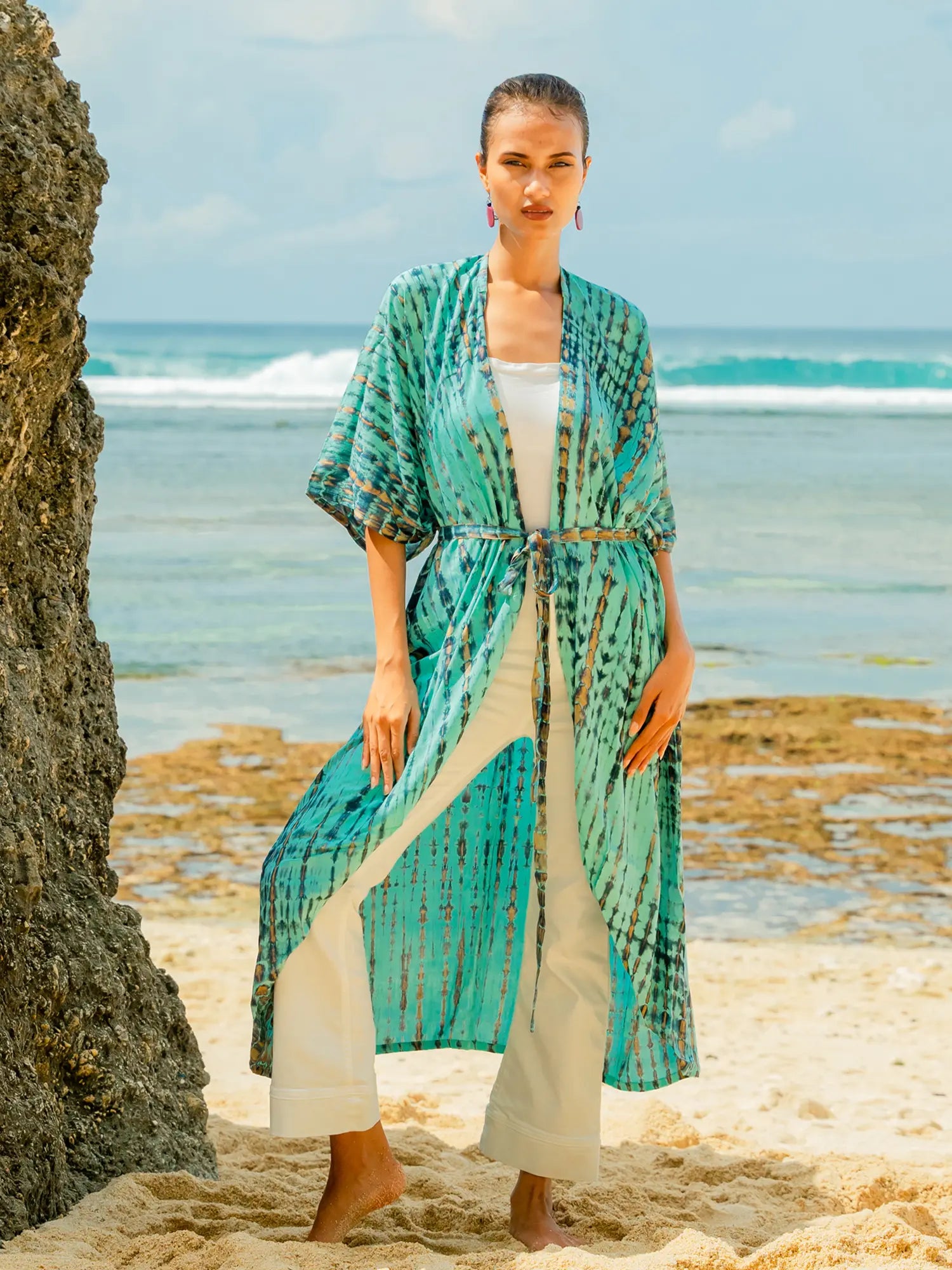 Aqua Long Tie Dye Kimono