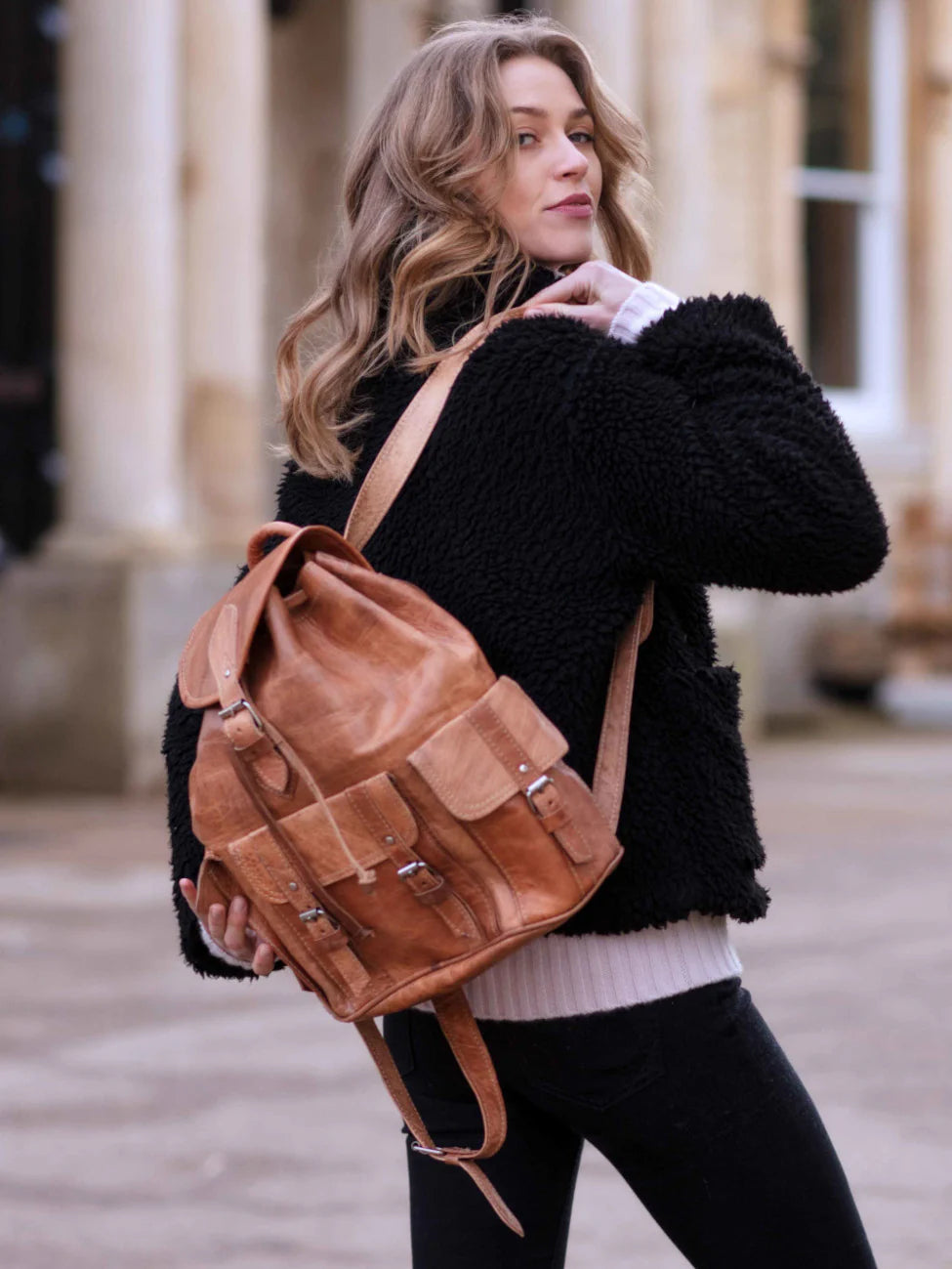 Large Tan Leather Rucksack