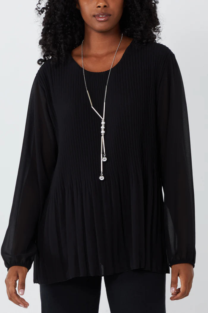 Black Pleated long sleeve top
