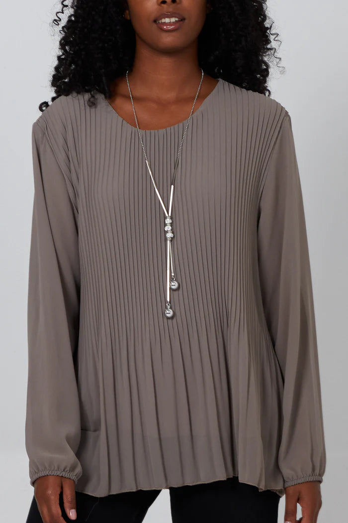 Grey Pleated long sleeve top