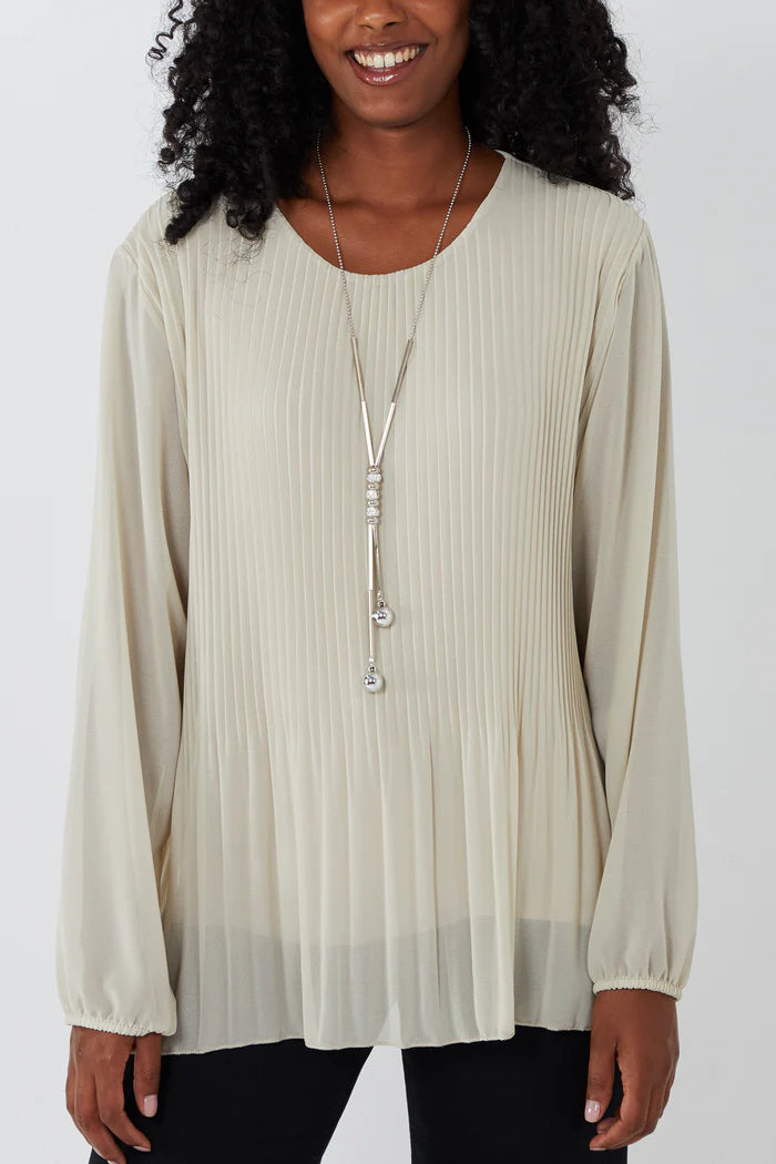 Beige Pleated long sleeve top