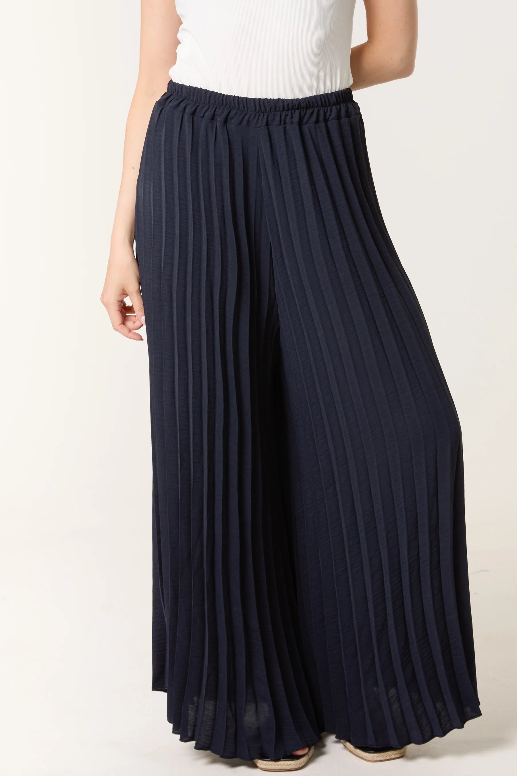 Navy Plisse Trousers
