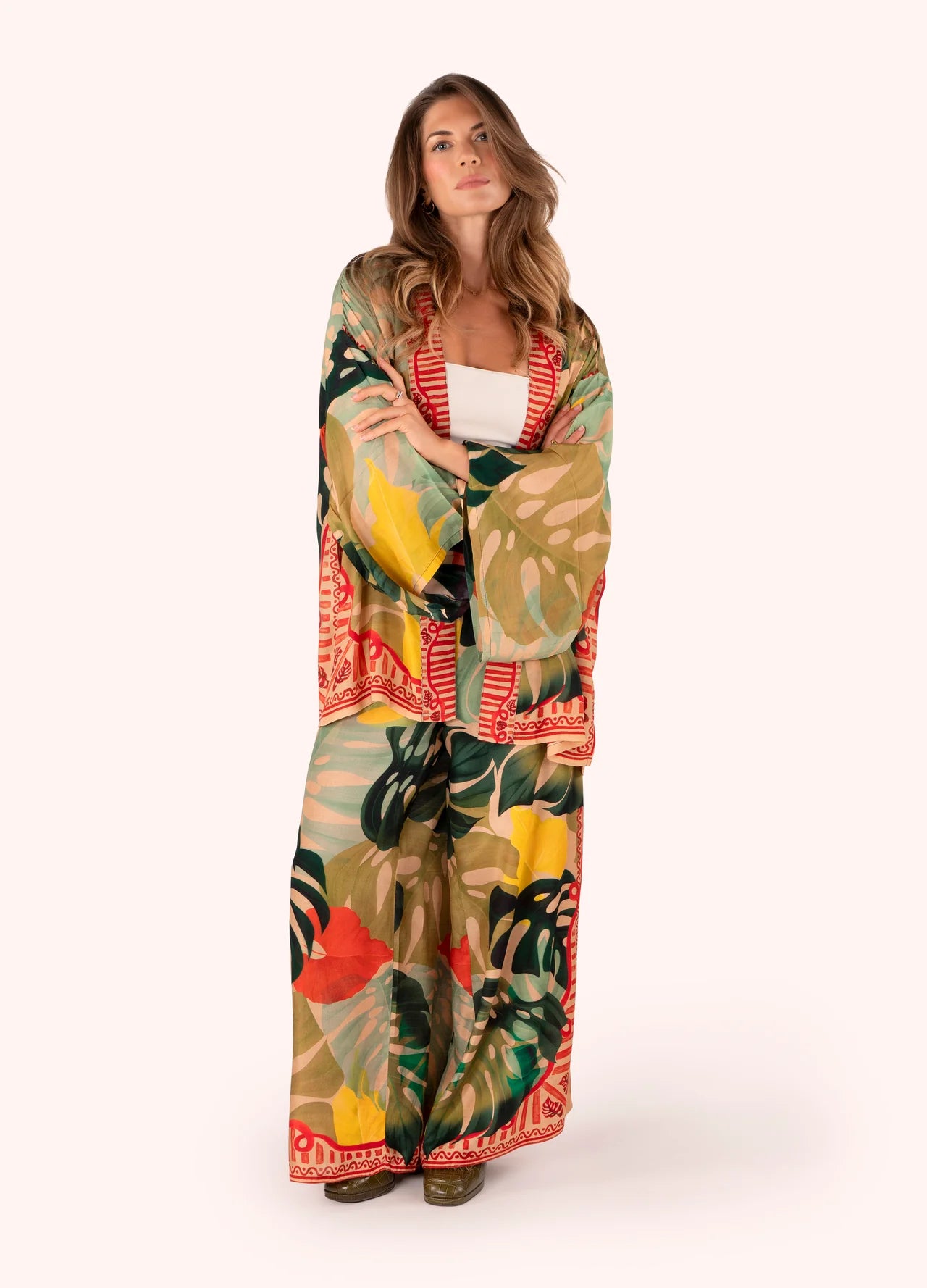 Exotic leaves Short Kimono