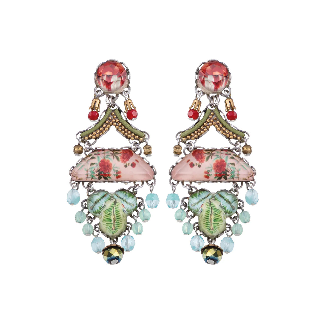 Blue stone flower garden earrings