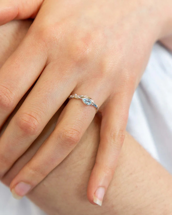 Dainty Sterling Silver Ring with Blue Topaz