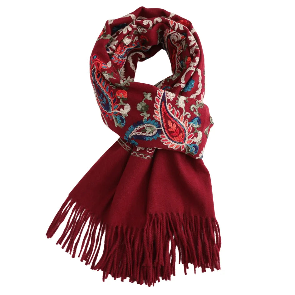 Embroidered Paisley Scarf