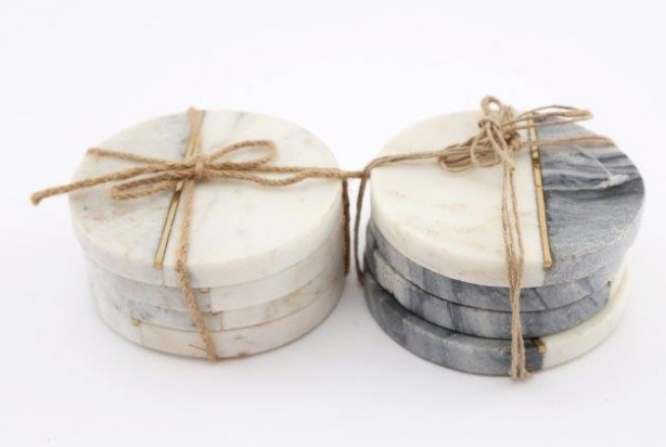 Marble Coasters with brass detail S/4