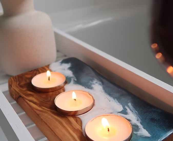 3 Hole Olive Wood and Resin Tealight Holder