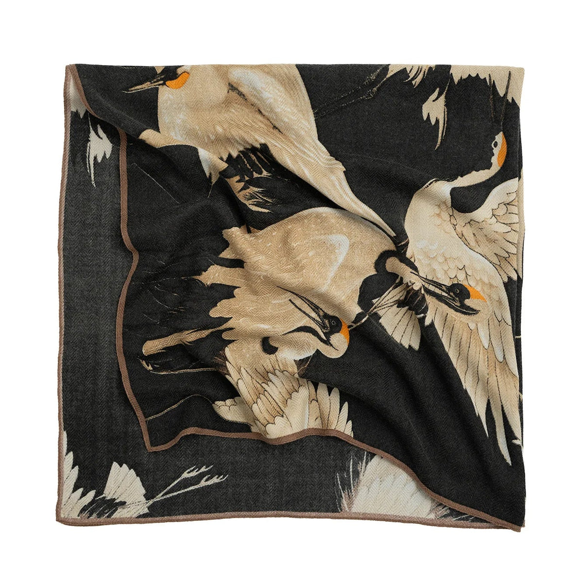 Black Square Stork Wool Scarf