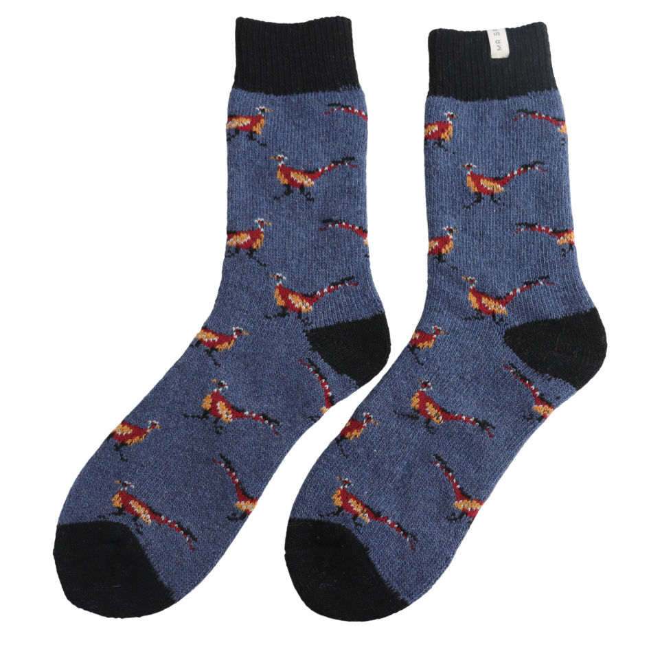 Blue Wool Pheasants Socks