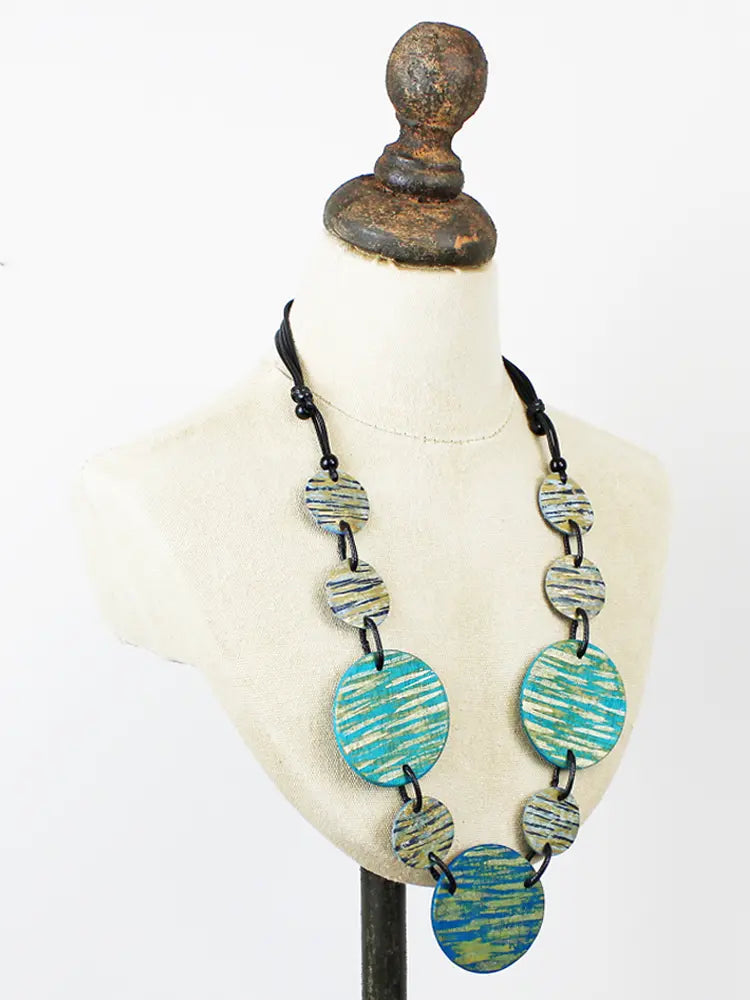 Teal Long Shell Disc Necklace