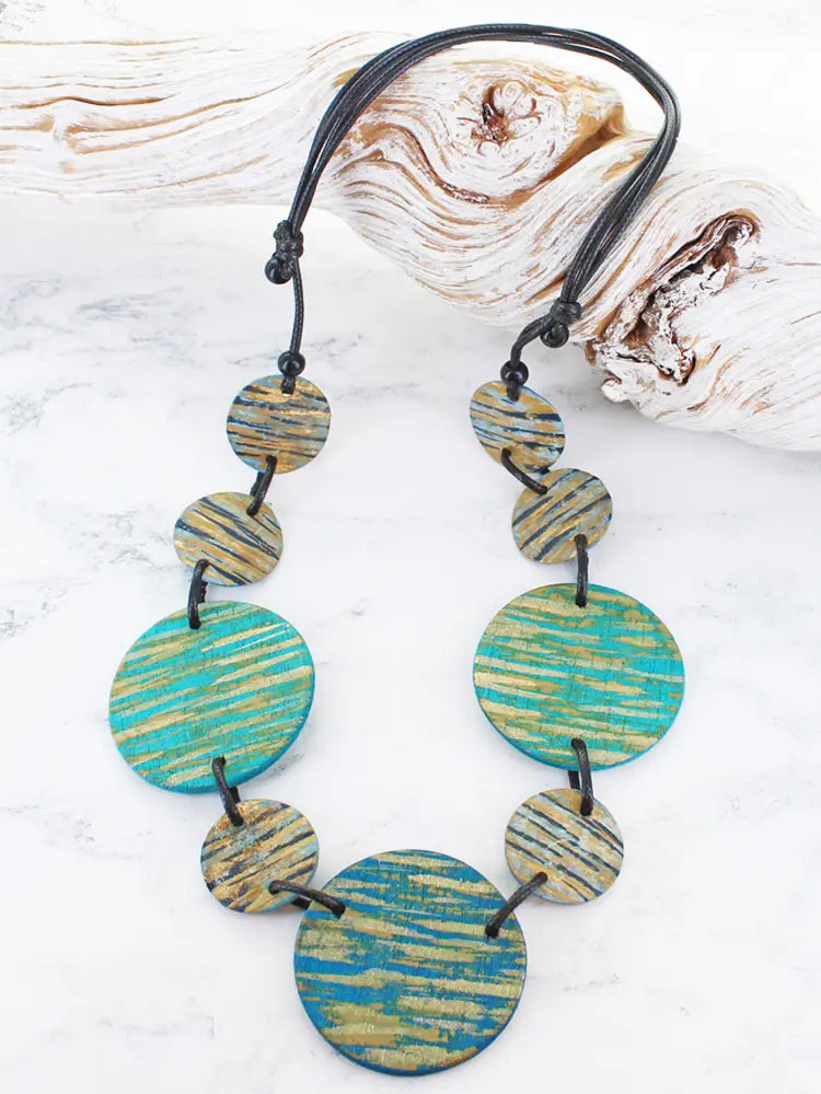 Teal Long Shell Disc Necklace