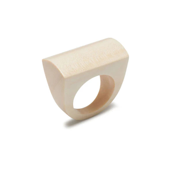 White Rec wood Cocktail ring - small