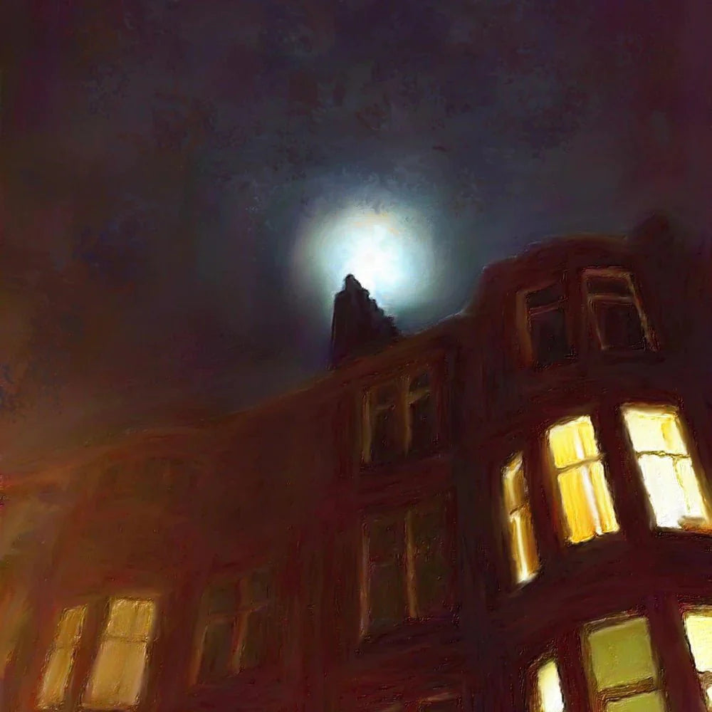 A Moonlit Tenement Wood Art Block - The Nancy Smillie Shop - Art, Jewellery & Designer Gifts Glasgow