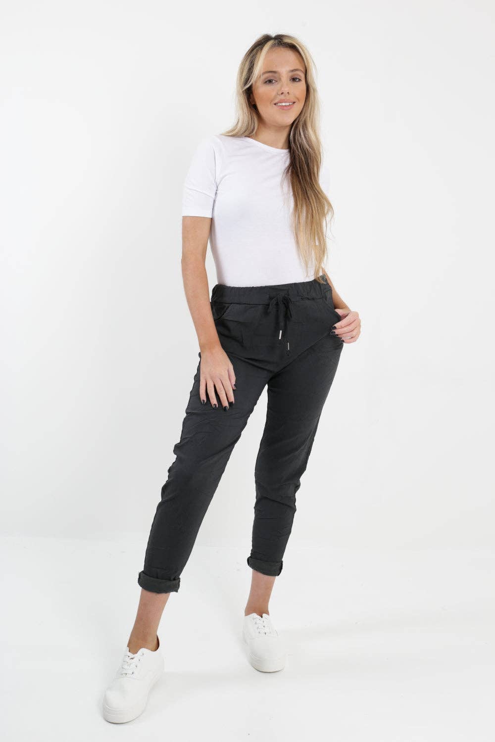 Womens Plain Magic Pants Italian Multi Colours: Beige / One Size (UK 10-14)