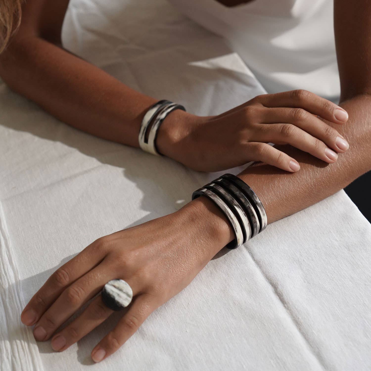 Black Natural Ribbed Horn jewelry Cuff Mothers day gift