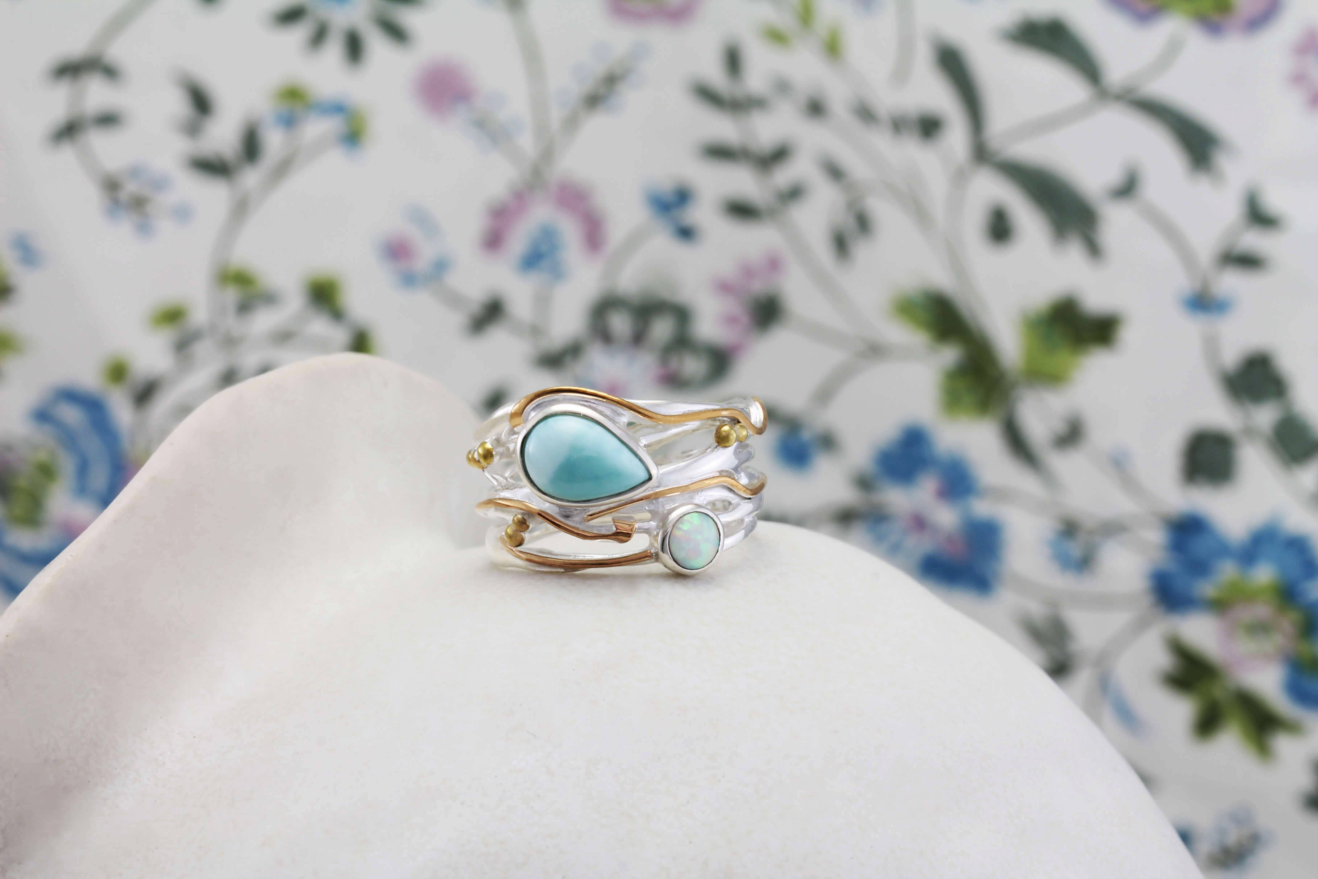 Silver Teardrop Opalite Ring: M