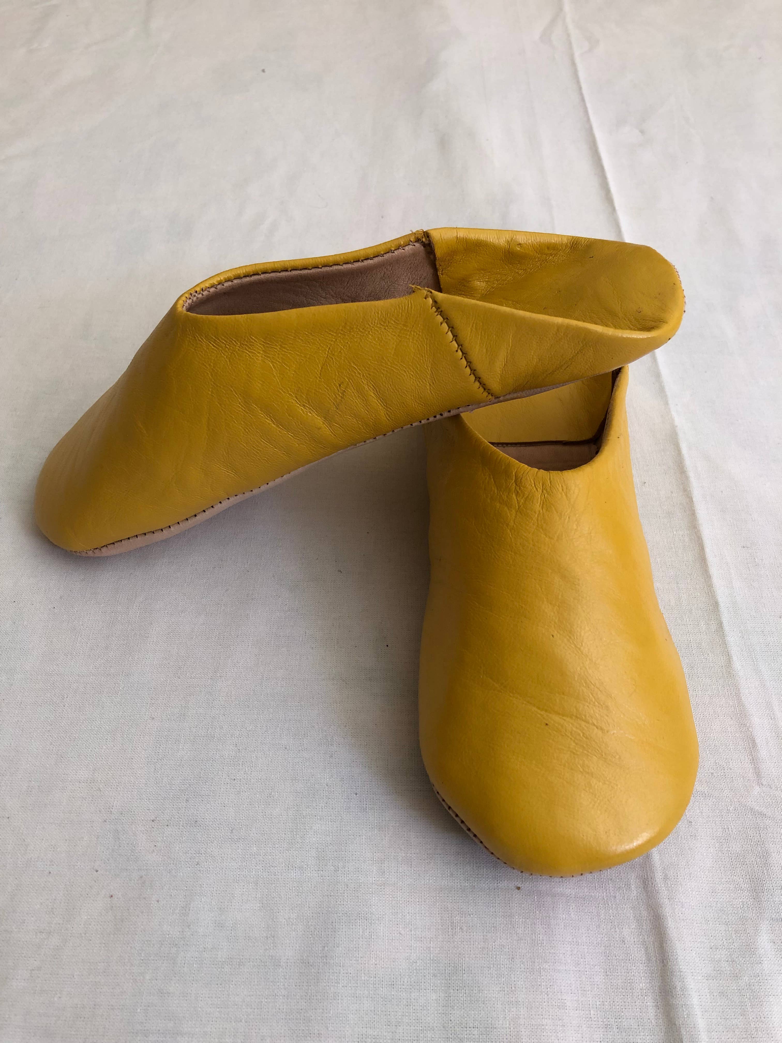 Womens Moroccan Leather Babouche Slippers: Yellow / UK 6.5 / US 8